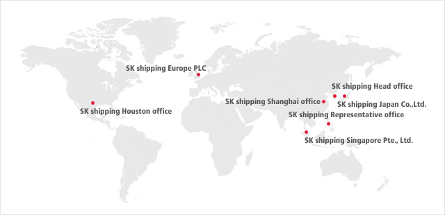 해외 지사/사무소안내 Korea Head Office, SK Shipping Japan Co.,Ltd. 
                         SK Shipping Representative Office, SK shipping Shanghai office, SK shipping Singapore Pte., Ltd., SK shipping Europe PLC, SK shipping Houston office